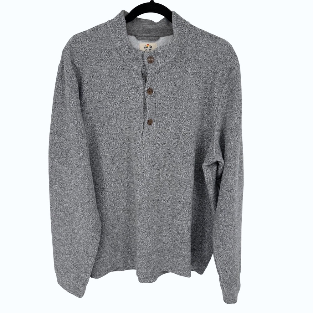 Marine Layer Men's XL Clayton Textured Grey Long Sleeve Henley Pullover‎ Organic